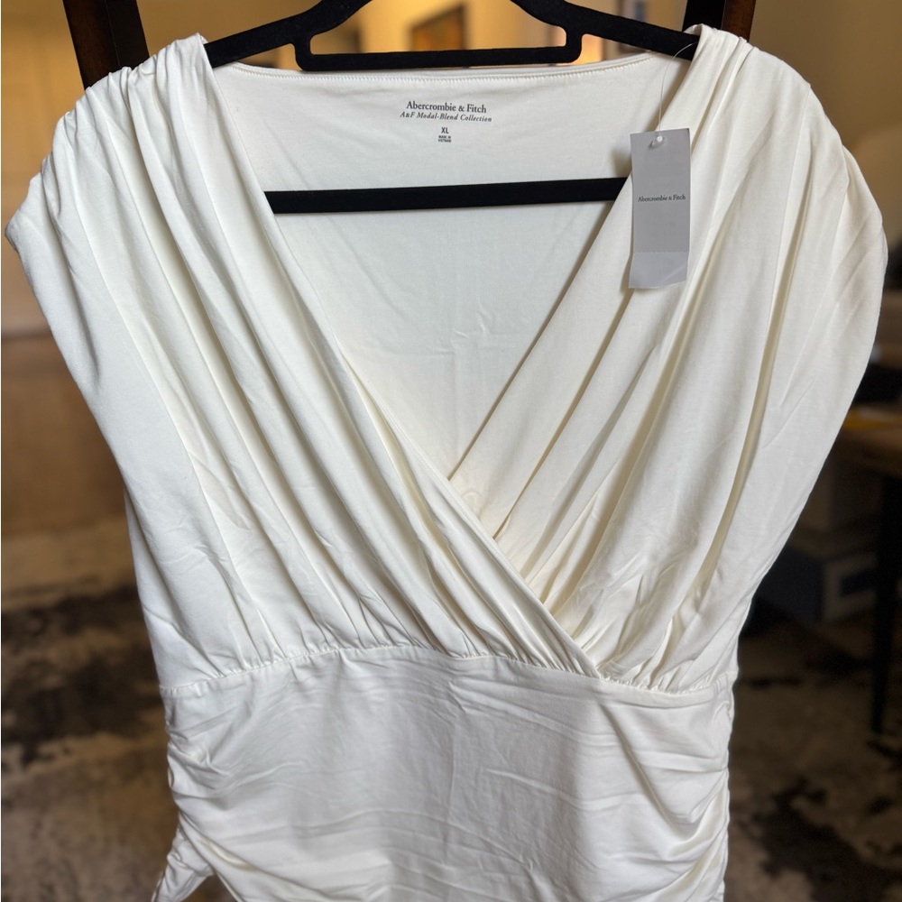 Abercrombie & Fitch White Draped V-NeckTop